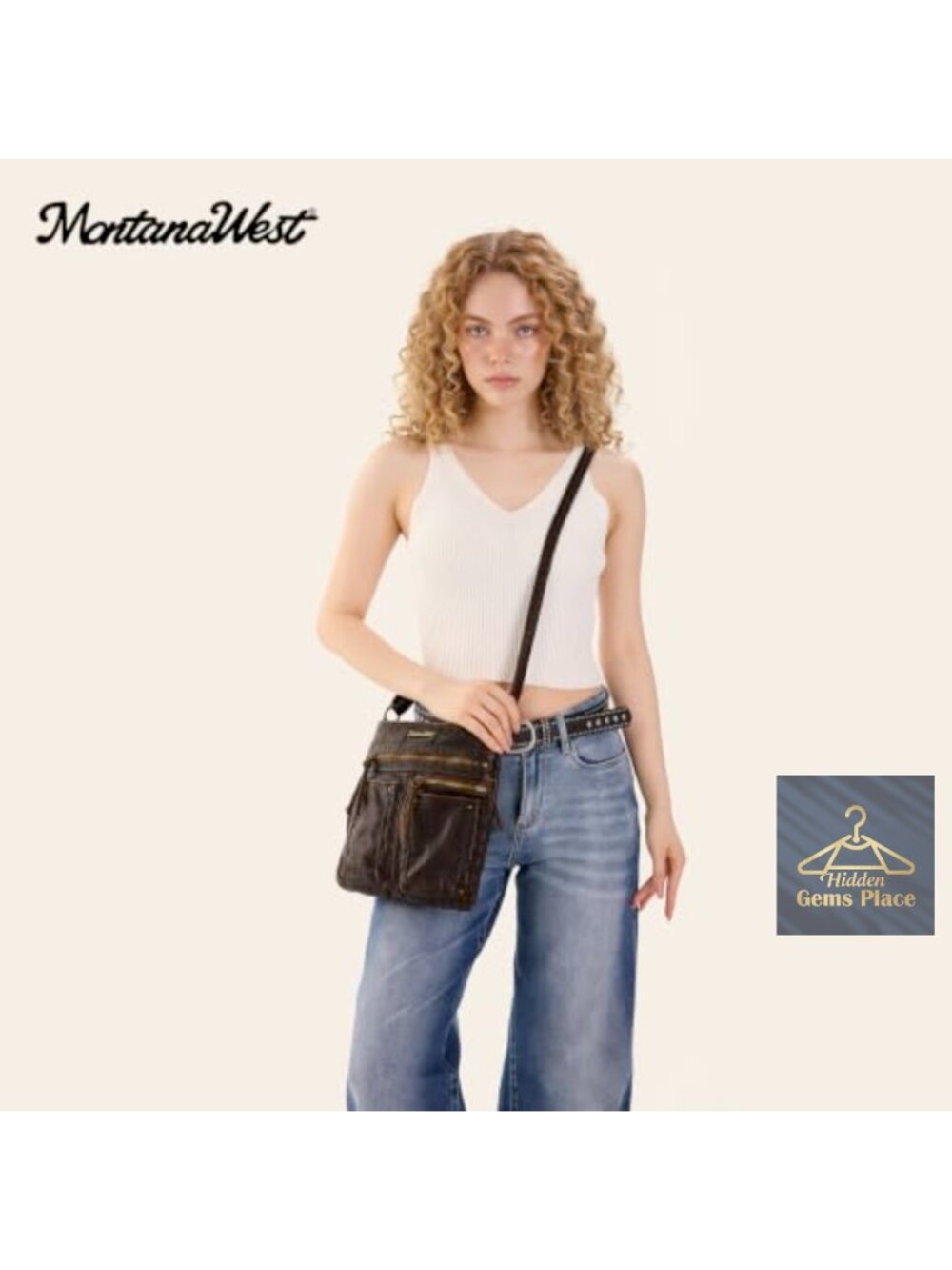 Vegan Leather Crossbody Bag with Multiple Pockets Adjustable Strap - Picture 3 of 6